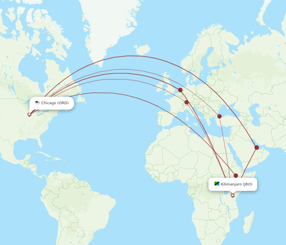 ORD-JRO flight routes