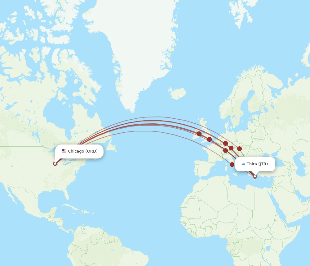 ORD-JTR flight routes