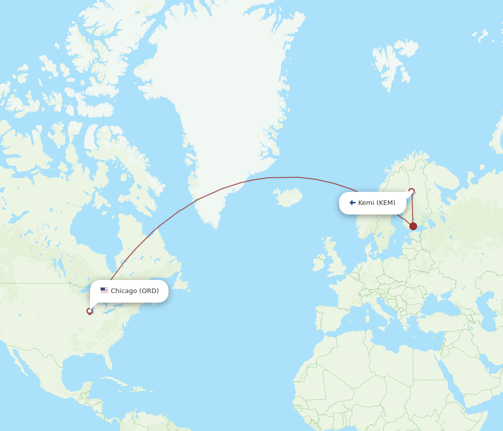 ORD to KEM flights and routes map