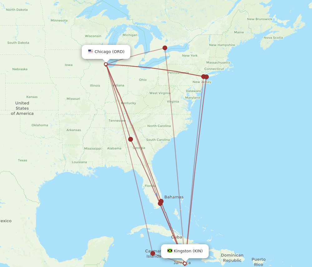 ORD-KIN flight routes