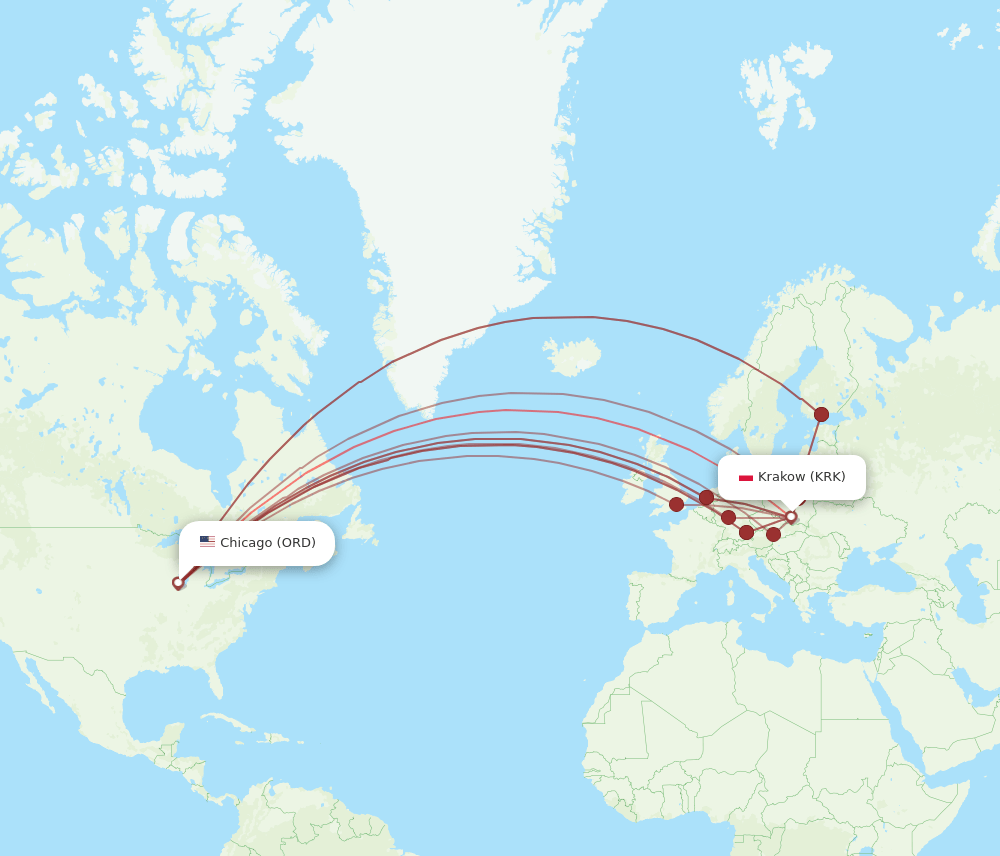 ORD-KRK flight routes