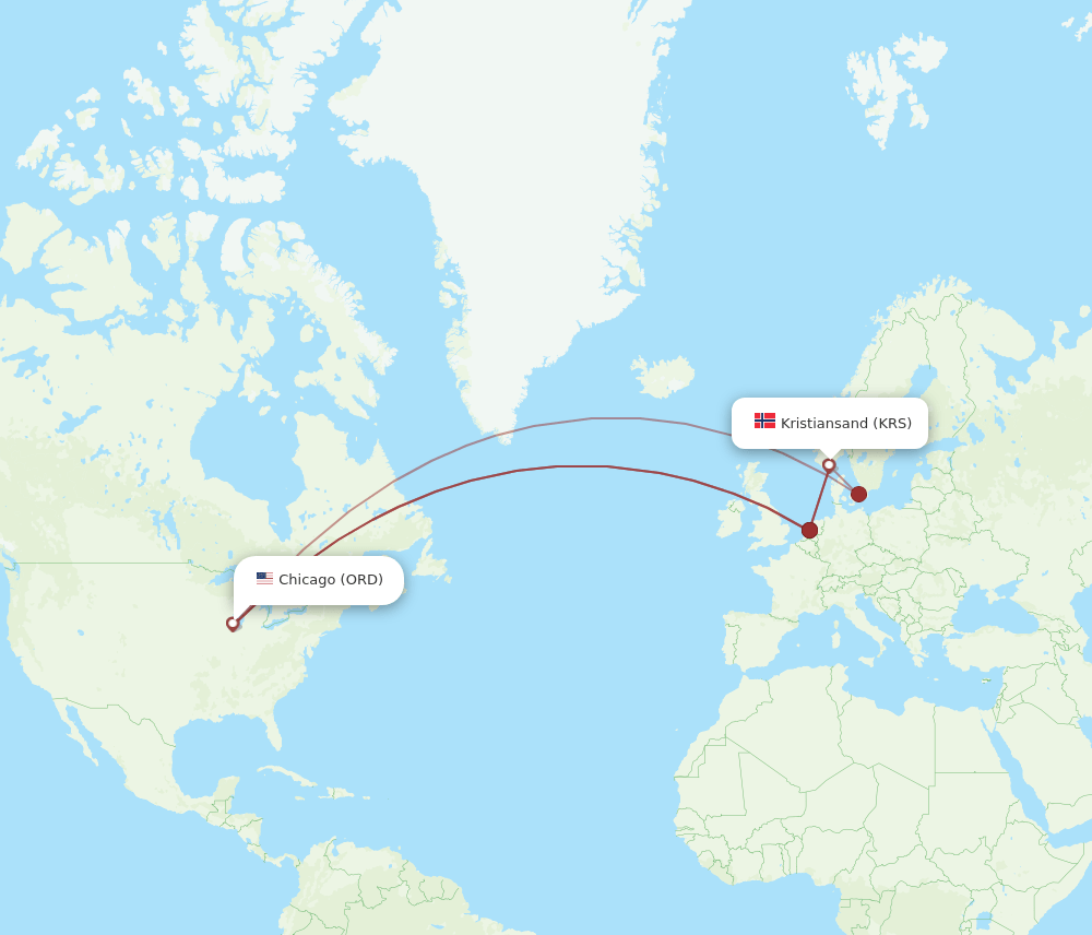 ORD-KRS flight routes