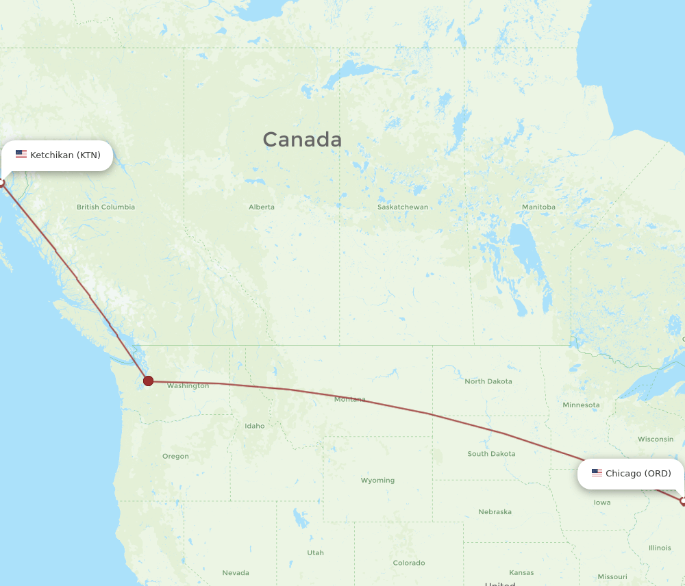 ORD to KTN flights and routes map