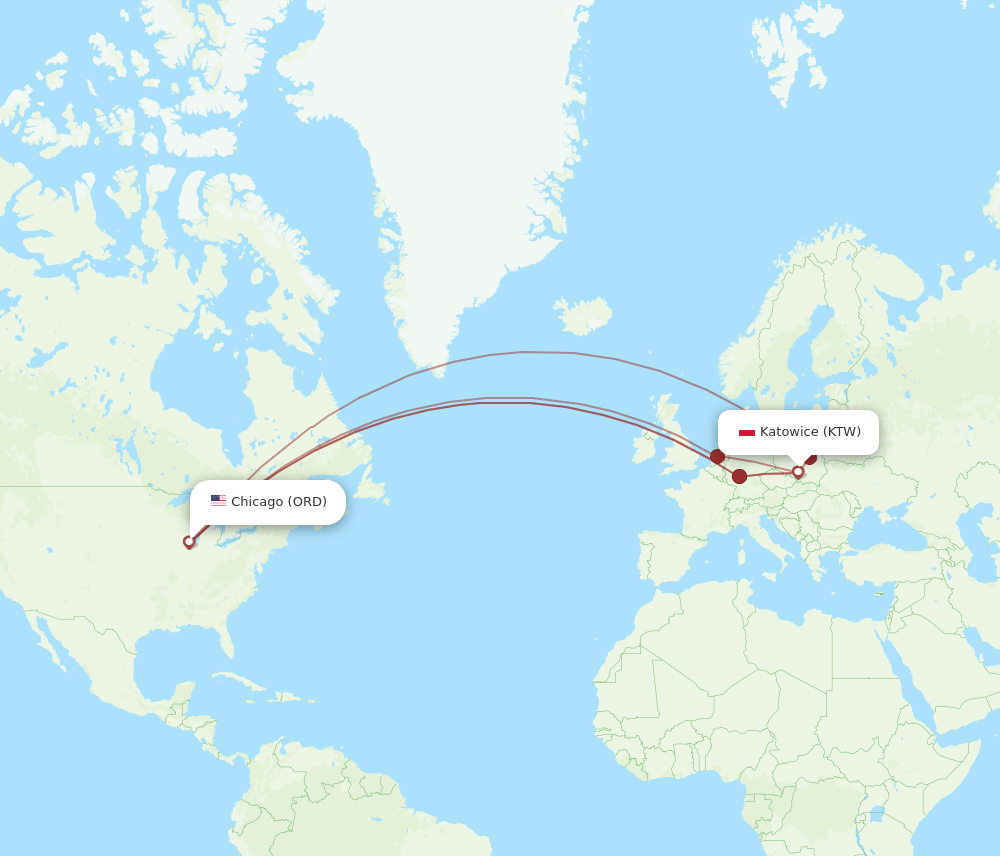 ORD-KTW flight routes