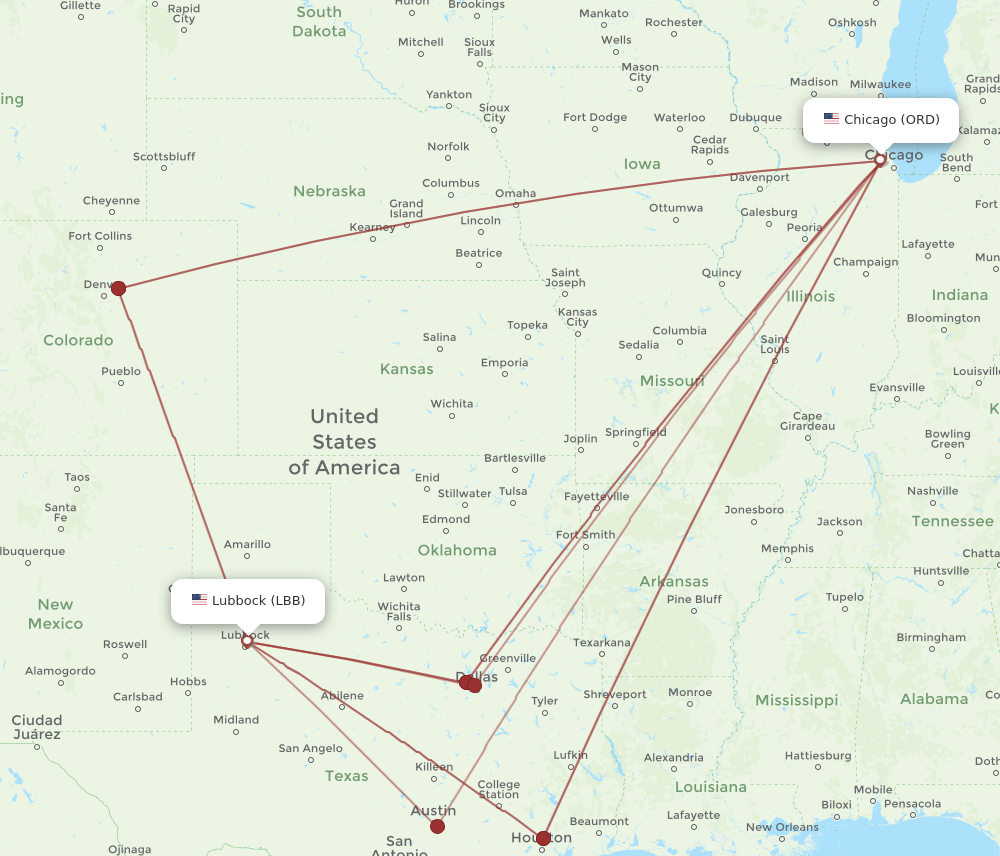 ORD-LBB flight routes