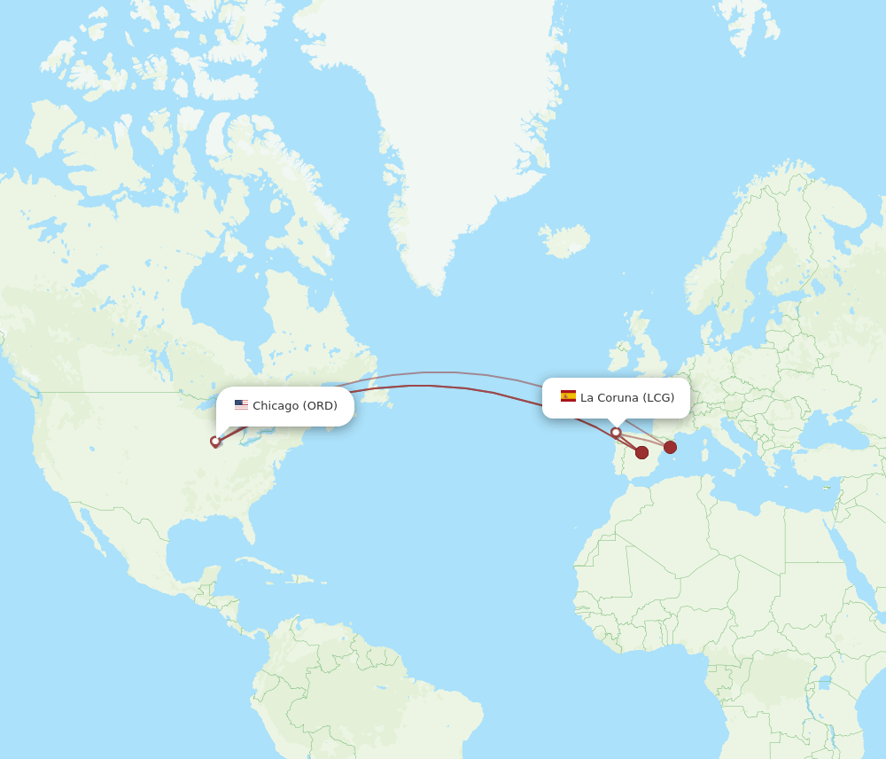 ORD-LCG flight routes