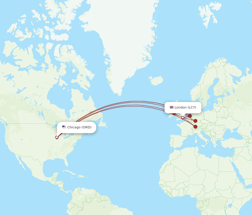 ORD to LCY flights and routes map
