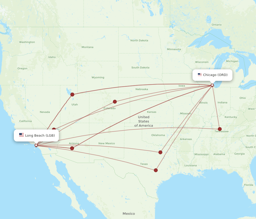 ORD-LGB flight routes