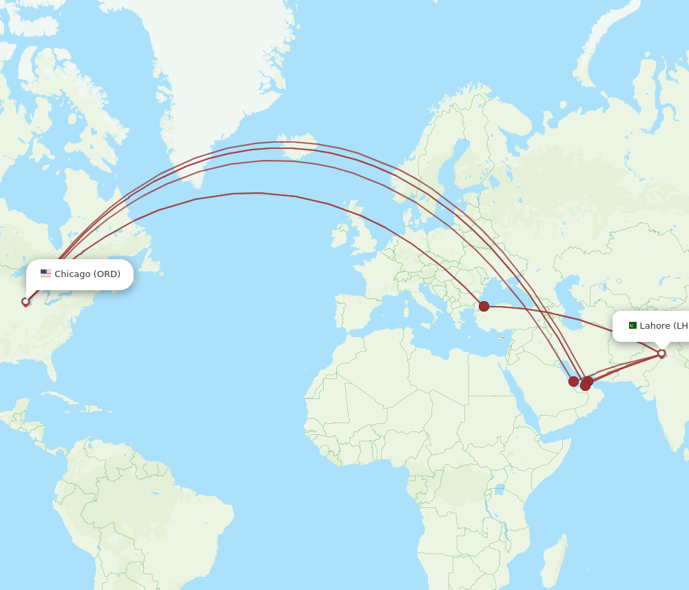 ORD-LHE flight routes