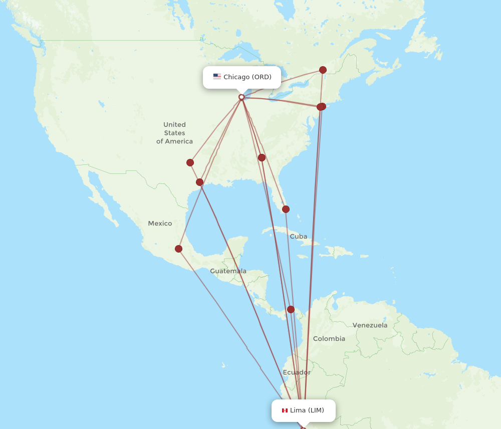ORD to LIM flights and routes map