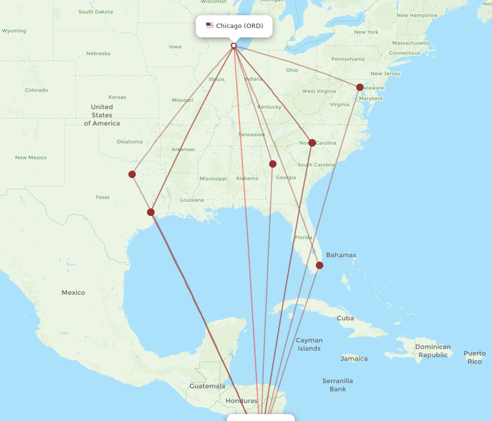 ORD to LIR flights and routes map