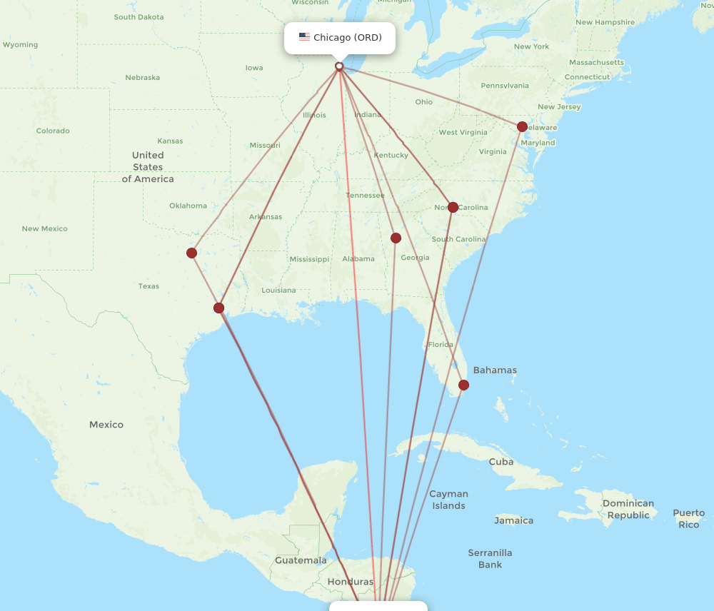 ORD-LIR flight routes