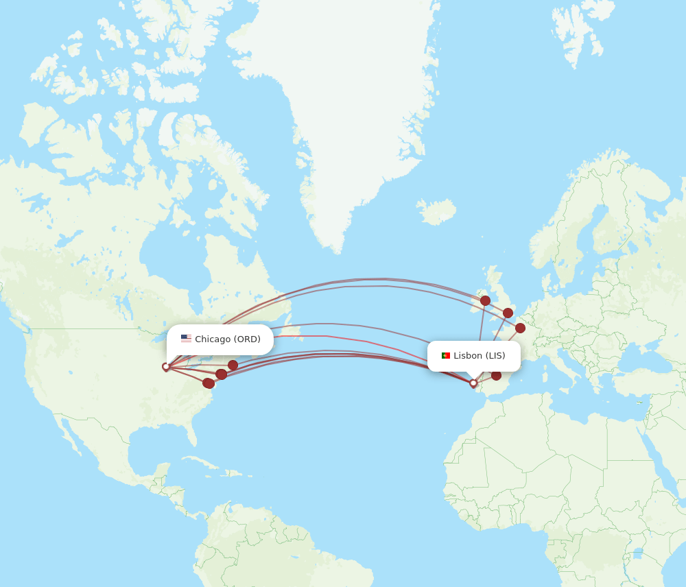 ORD to LIS flights and routes map