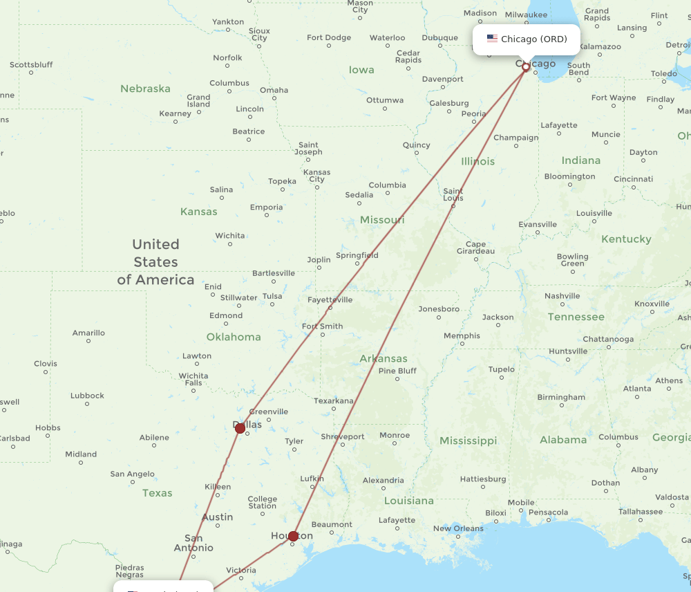 ORD-LRD flight routes