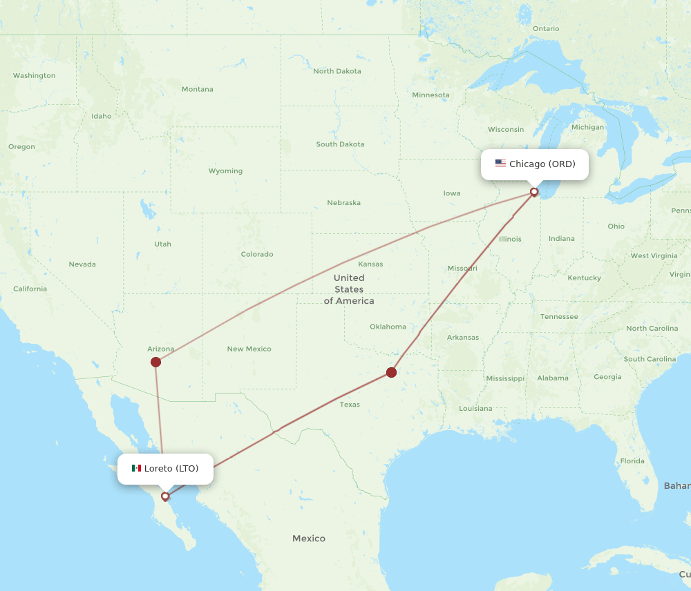 ORD-LTO flight routes