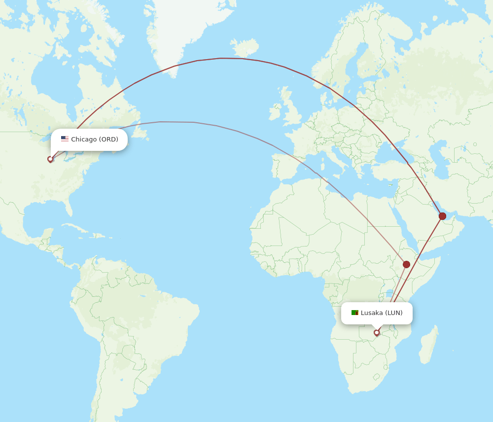 ORD-LUN flight routes