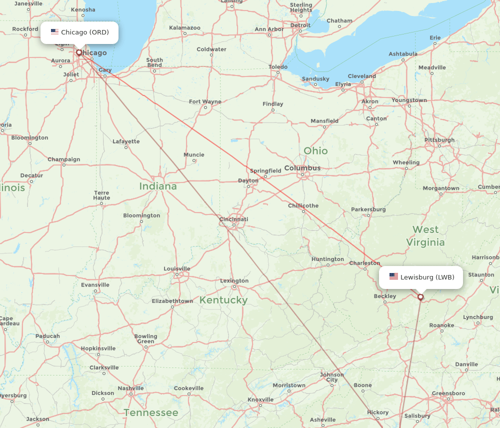 ORD-LWB flight routes