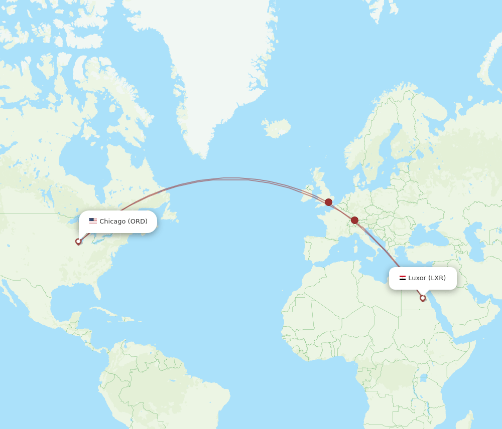 ORD-LXR flight routes