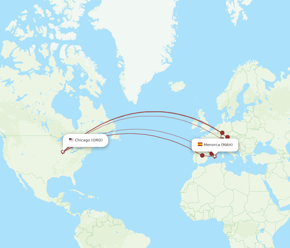 ORD-MAH flight routes