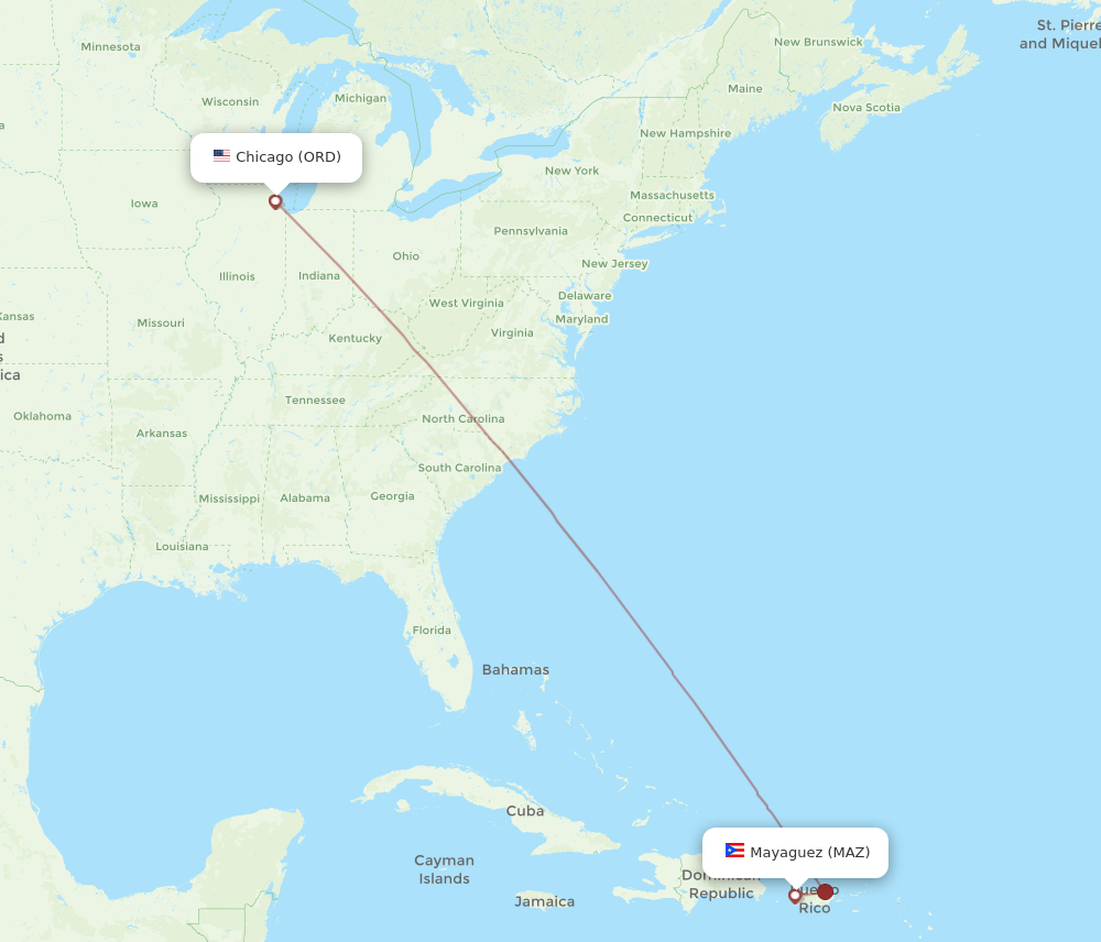 ORD to MAZ flights and routes map