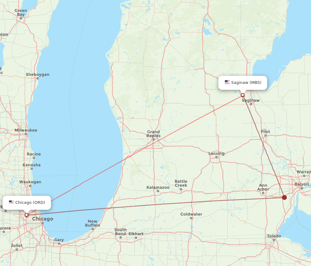 ORD-MBS flight routes