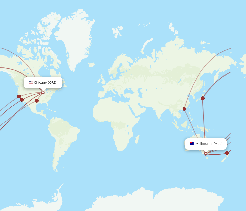 ORD to MEL flights and routes map