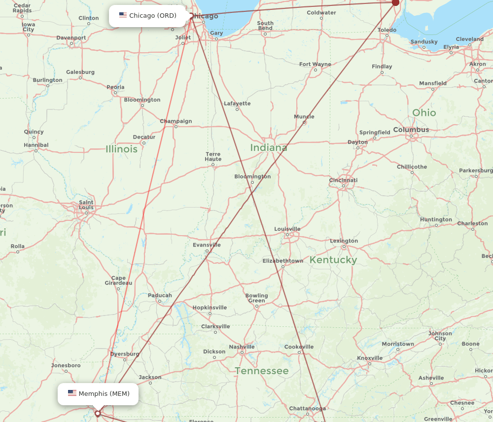 ORD-MEM flight routes