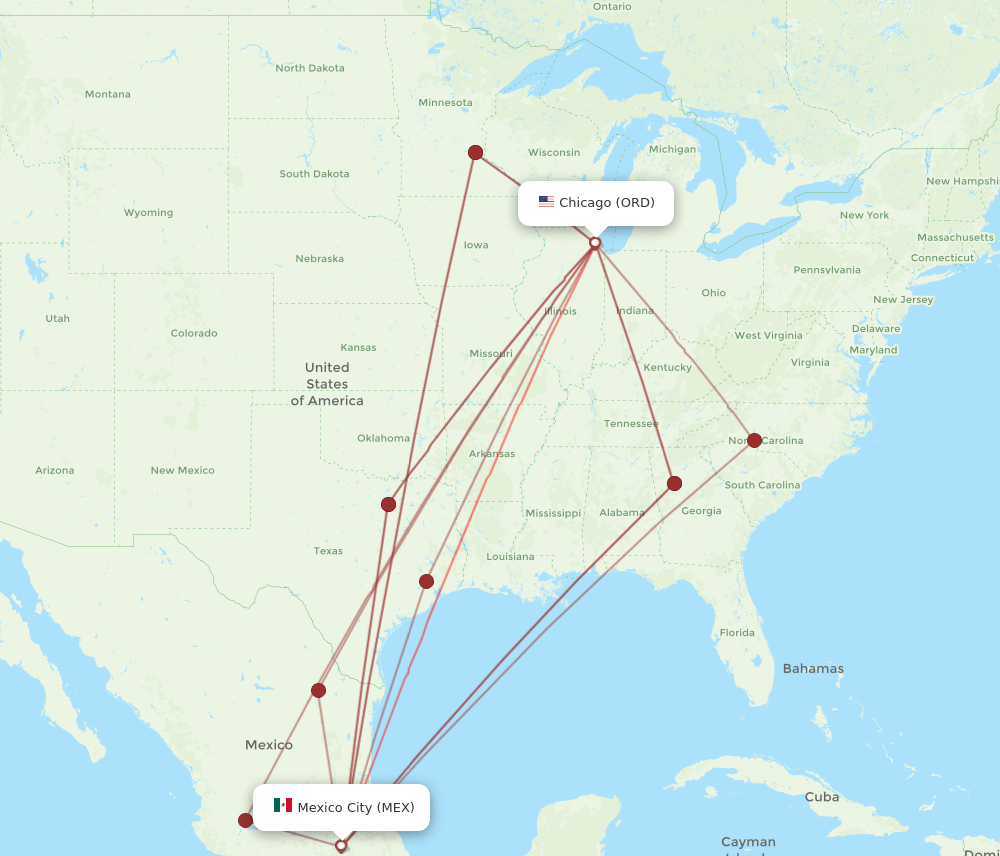 ORD-MEX flight routes