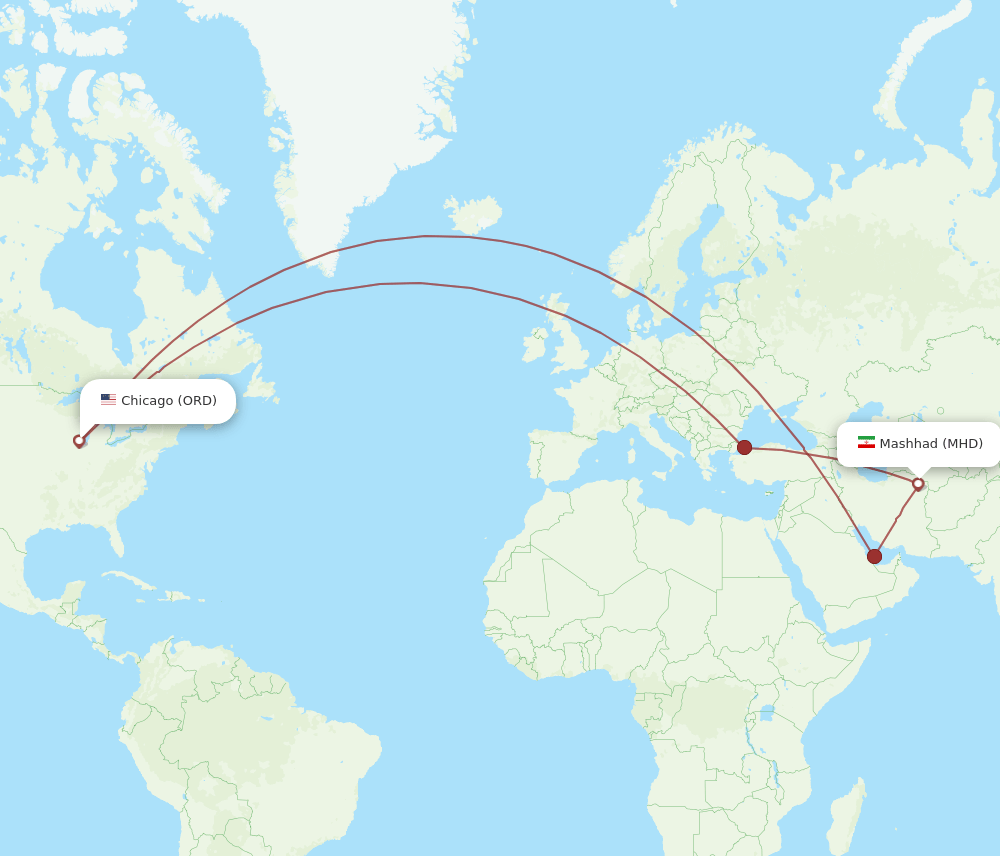 ORD to MHD flights and routes map