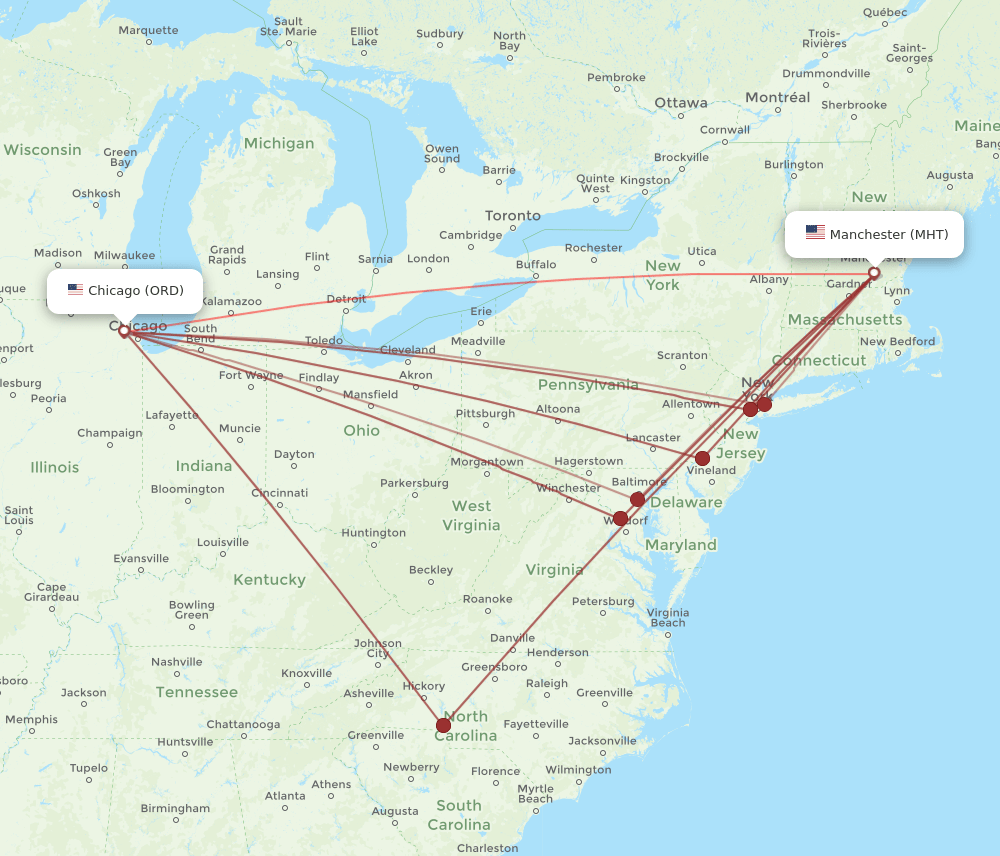 ORD-MHT flight routes