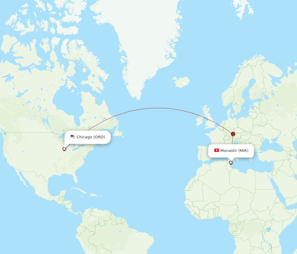 ORD-MIR flight routes