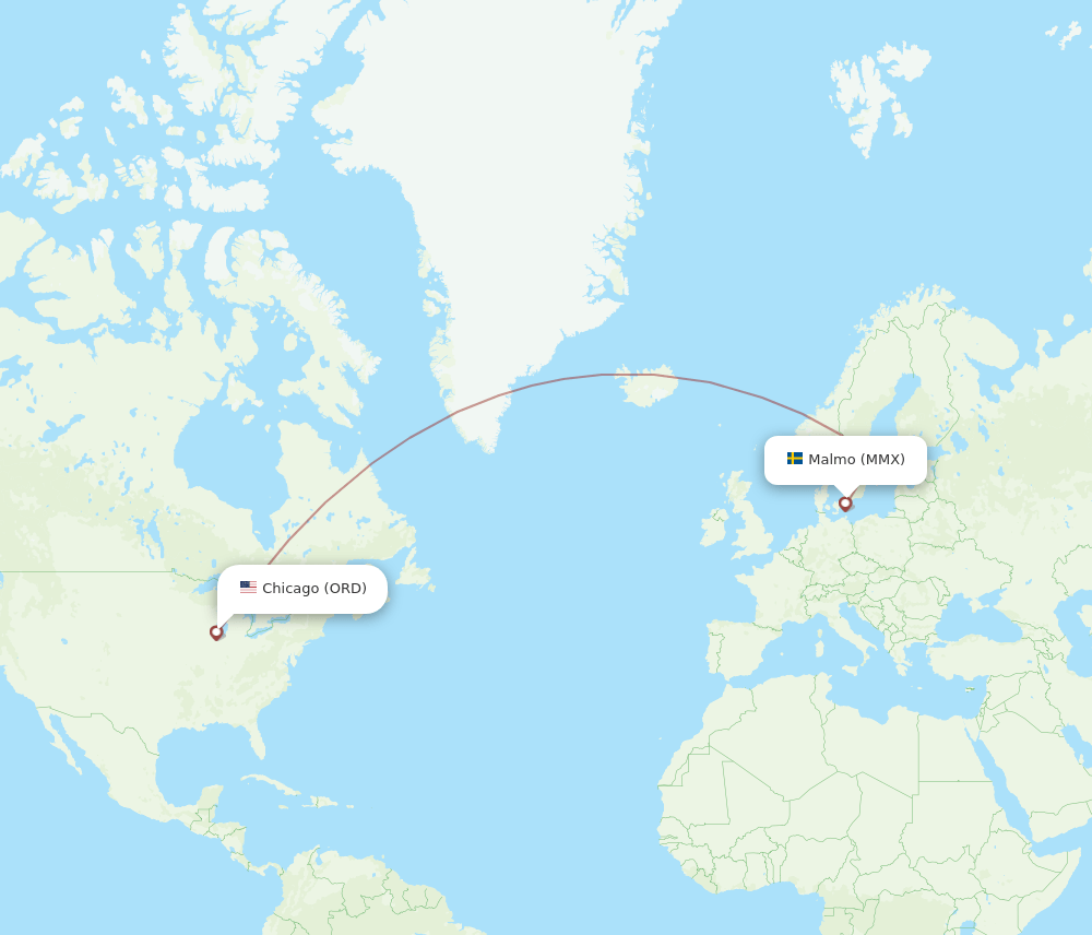 Chicago - Malmo route map and flight paths
