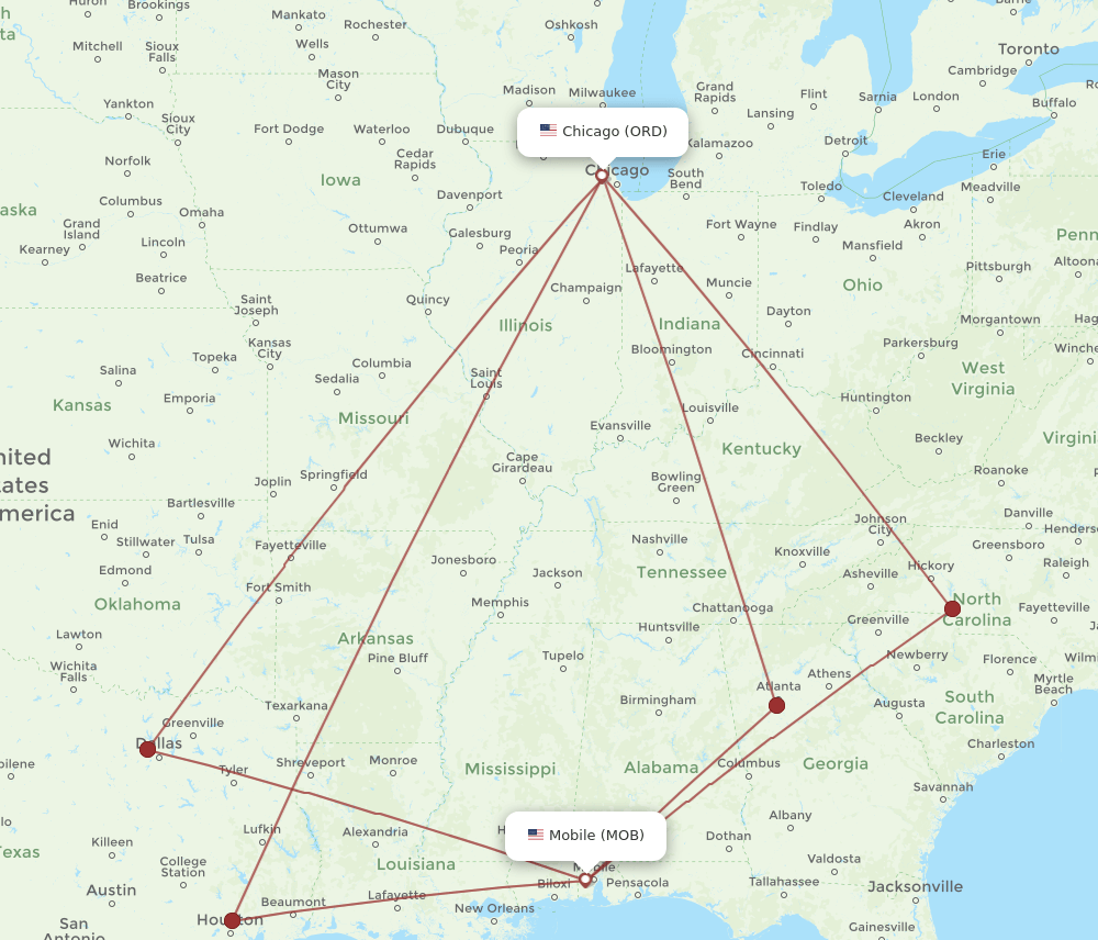 ORD-MOB flight routes