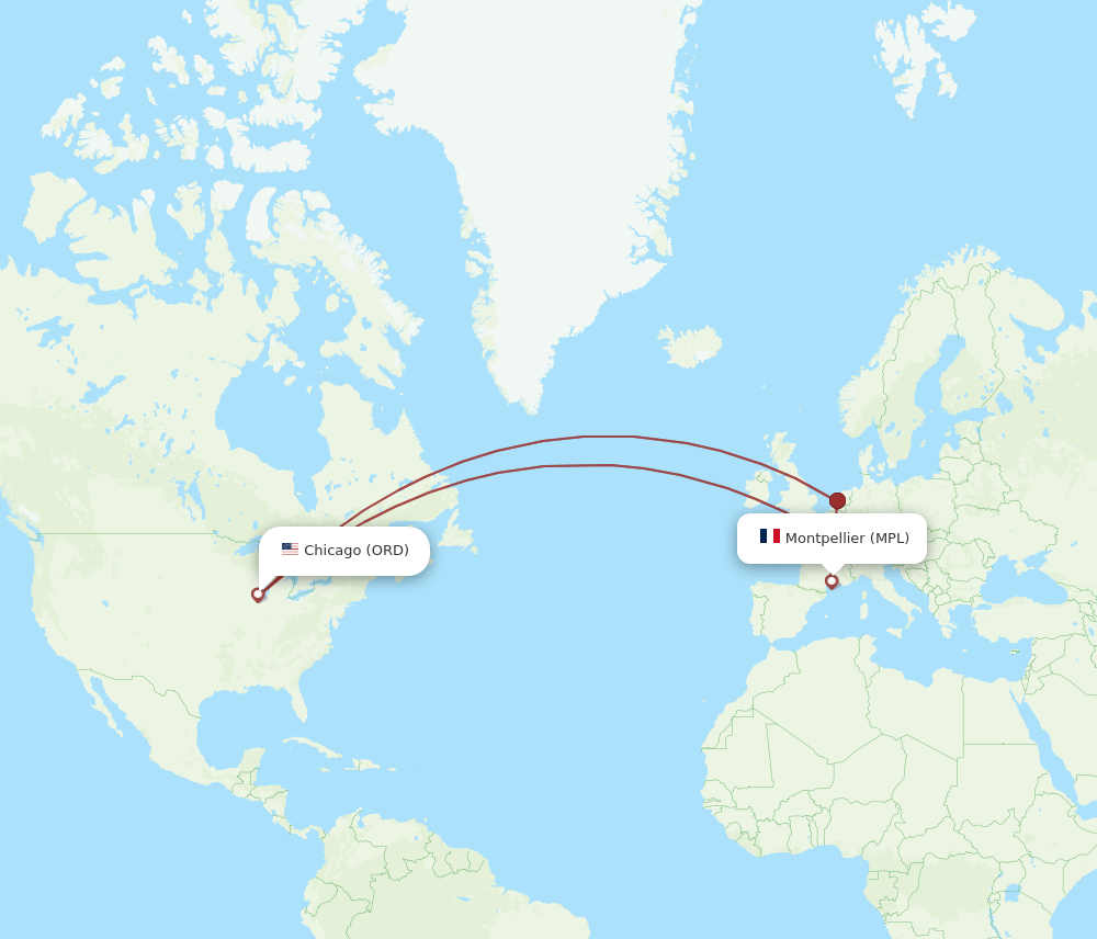 ORD to MPL flights and routes map