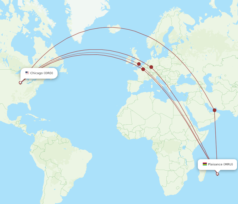 ORD-MRU flight routes