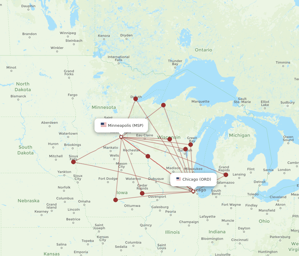 ORD-MSP flight routes