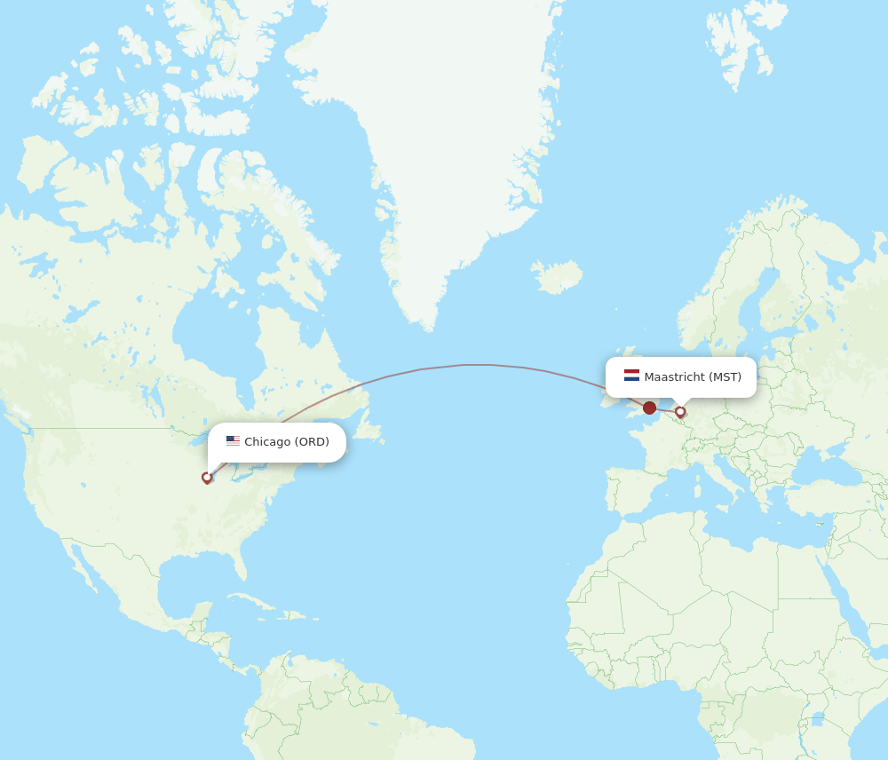 Chicago - Maastricht route map and flight paths
