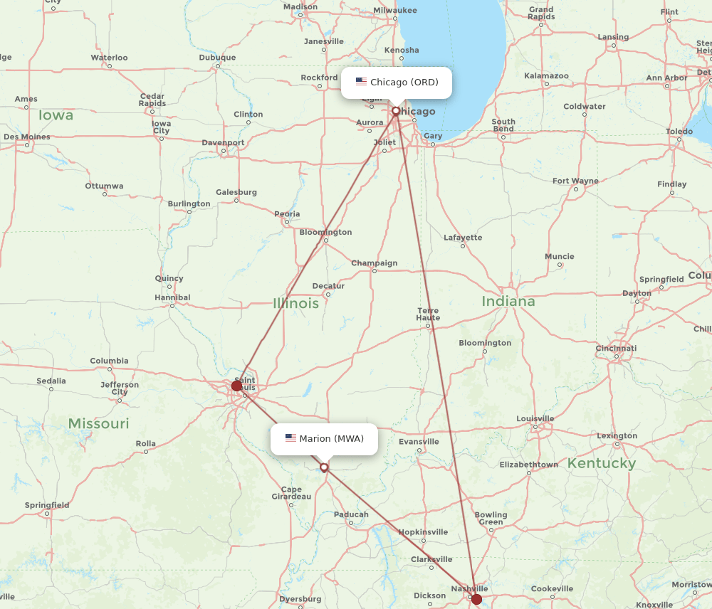 Chicago - Marion route map and flight paths