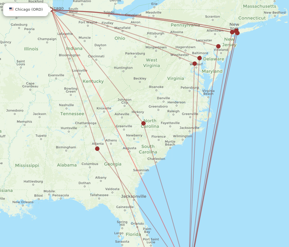 ORD-NAS flight routes