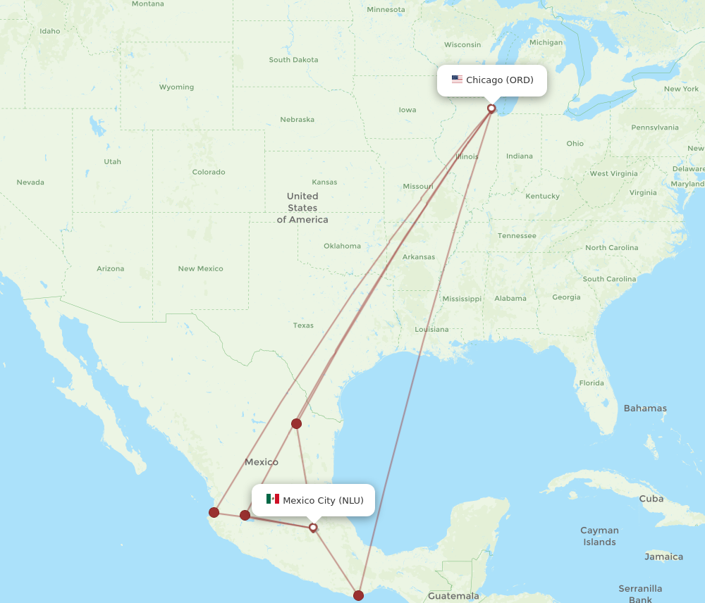 ORD to NLU flights and routes map