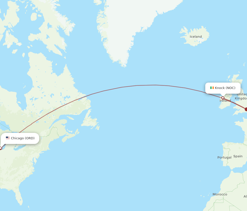 NOC to ORD flights and routes map