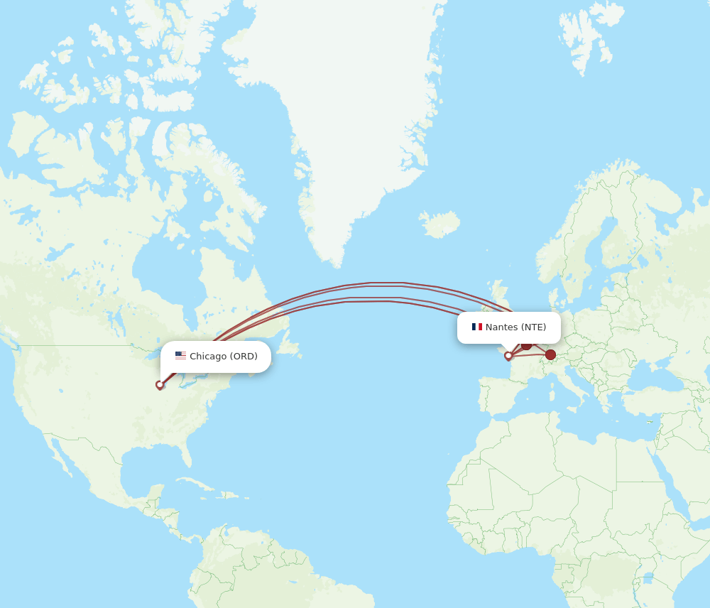 ORD-NTE flight routes