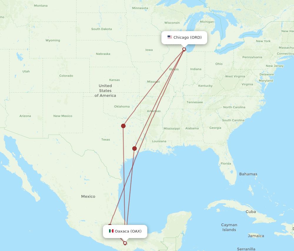 ORD to OAX flights and routes map