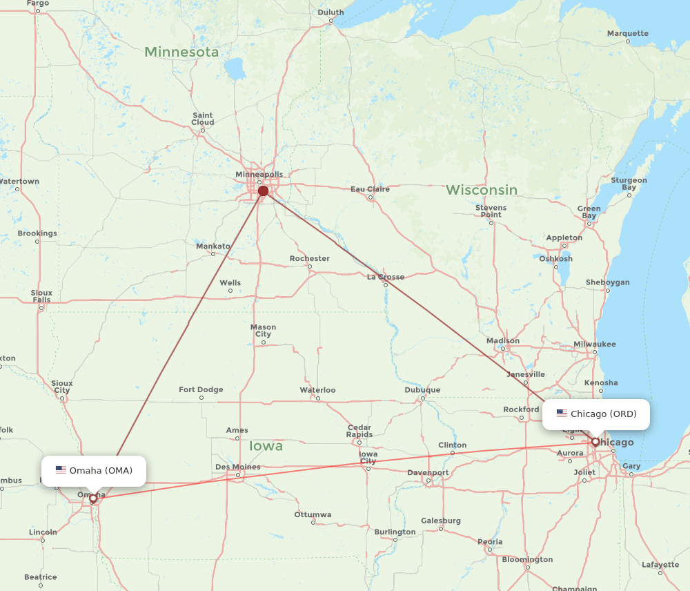 ORD to OMA flights and routes map