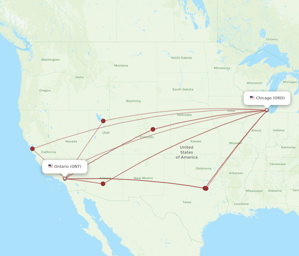 ORD to ONT flights and routes map