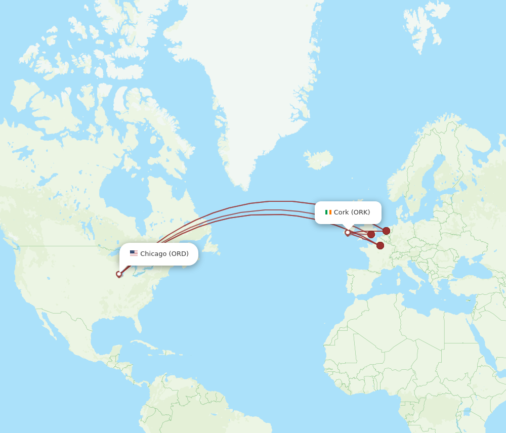 ORD to ORK flights and routes map