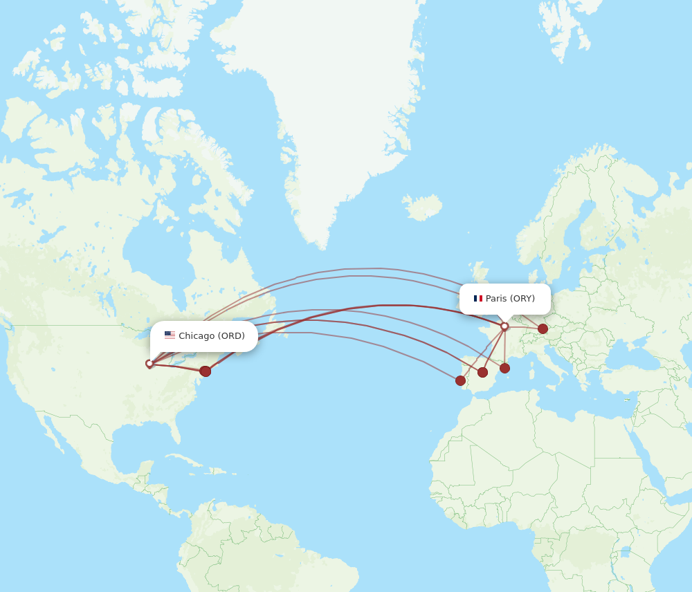 ORD to ORY flights and routes map