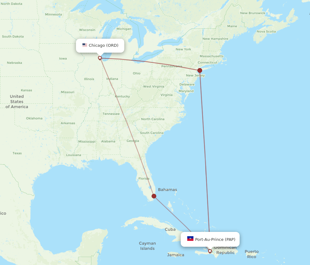 ORD to PAP flights and routes map