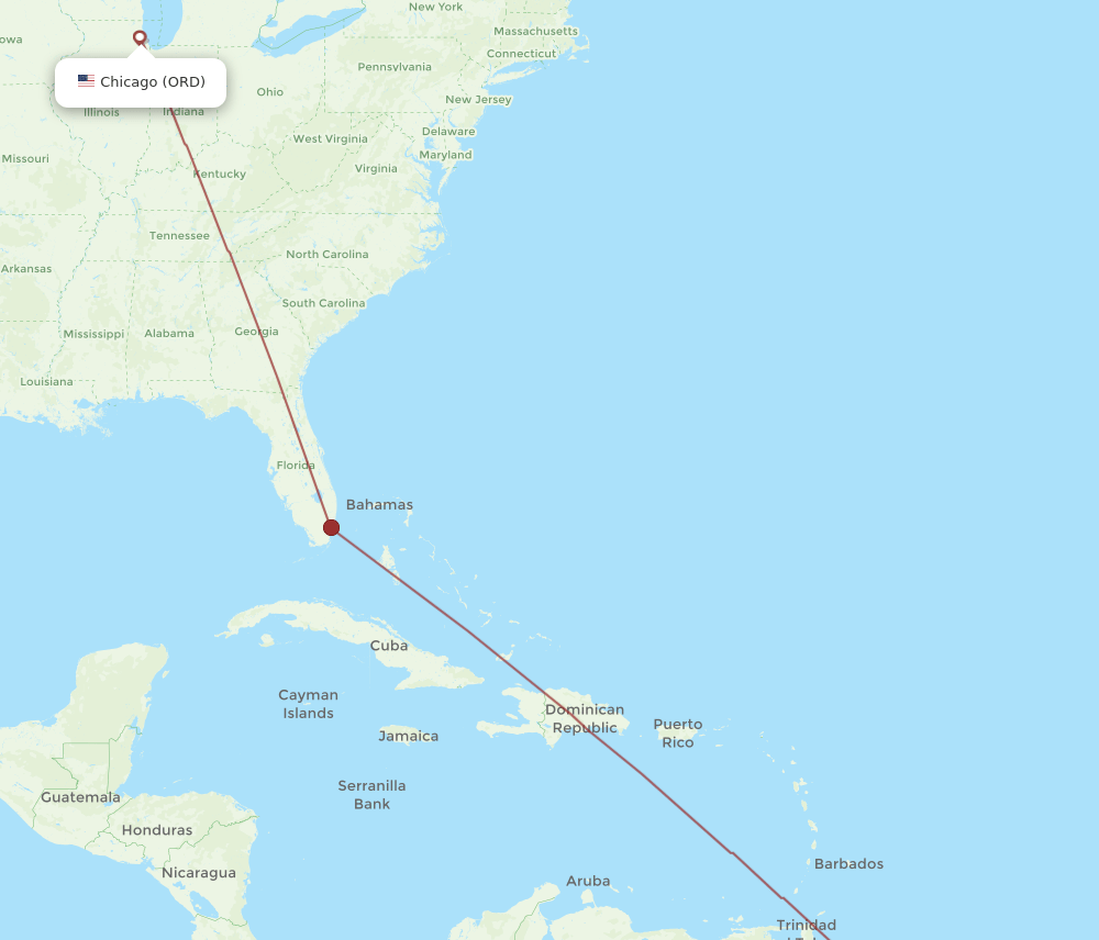 ORD to PBM flights and routes map