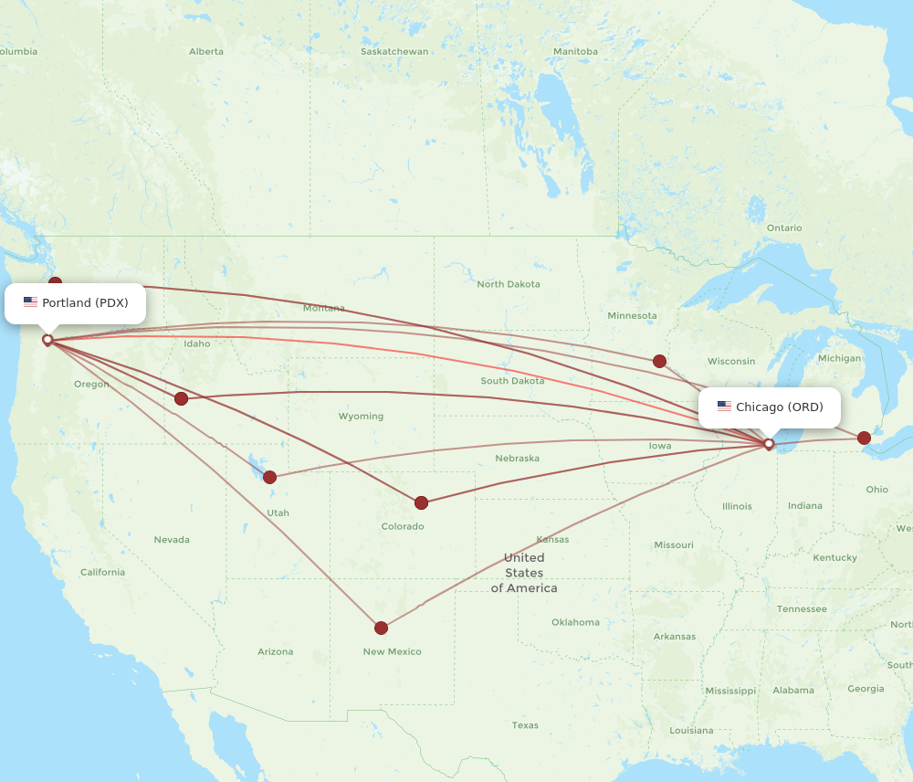ORD to PDX flights and routes map